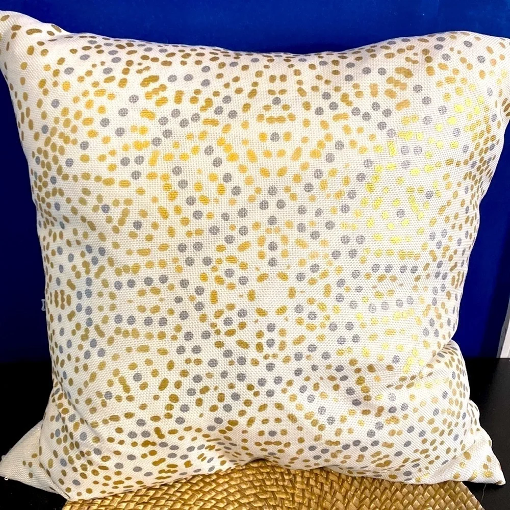 New Set of Two Gold Silver & White 100% Polyester Duck Feather Filled Pillows